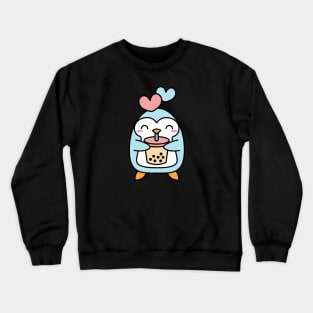 Cute Bubble Tea and Penguin with Hearts Crewneck Sweatshirt